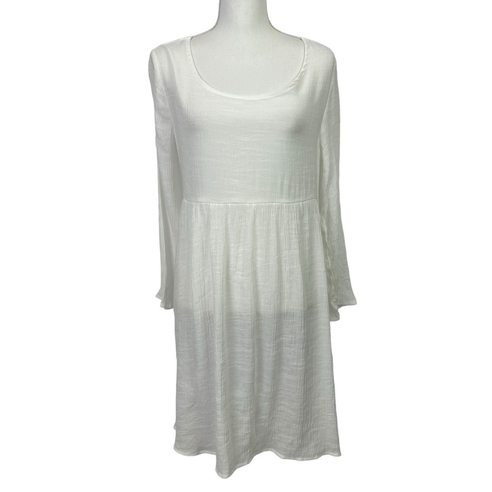 Miss Look Women’s Swimsuit Cover Up Sz Medium White Boho Peasant Lightweight LS